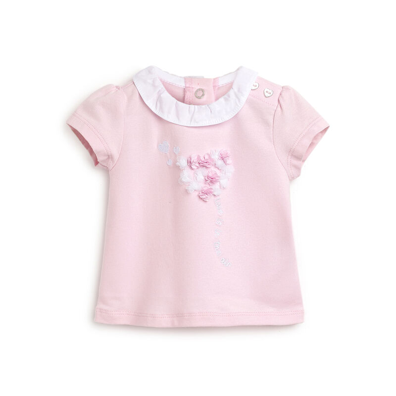 Girls Light Pink Embellished Short Sleeve T-Shirt image number 0